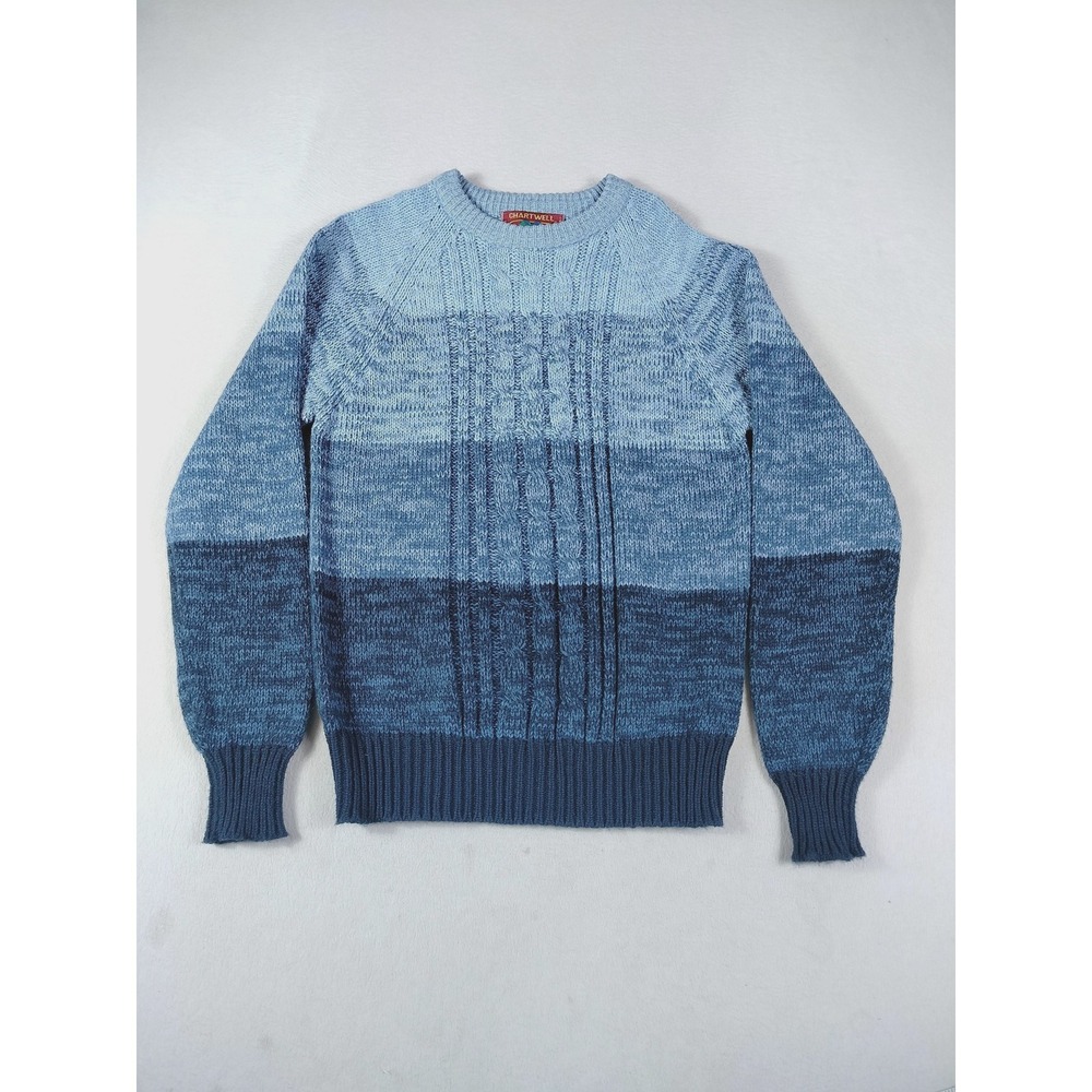 Vintage Chartwell Sweater Mens Medium Blue Ombre Cable‎ Knit Cabincore Striped